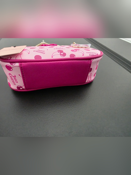 NWT Juicy Couture Cherry On Top Mini Wristlet Purse Lt Pink Multi/Raspberry Tart - Picture 3 of 5